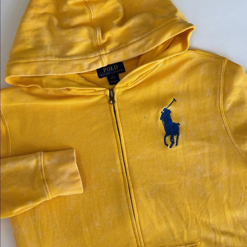 Polo Ralph Lauren Distressed Yellow Big Pony‎ Logo Full Zip Hoodie Boys Large